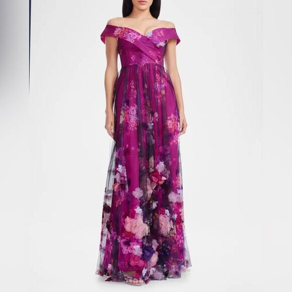 Dress the Population Dresses & Skirts - Dress the Population Aurea Floral Print Off the Shoulder Gown | retail $748